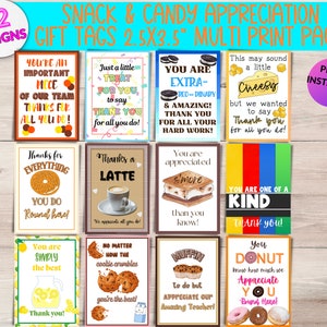 12 STAFF & Candy APPRECIATION Gift Tags BUNDLE|Snack and Treat Tags Gift Tags|Employee Snack and Candy Tags|Appreciation Tags|Thank You Tags