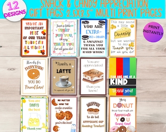 Snack & Candy Appreciation Gift Tags: Employee Thank You (Digital Download)