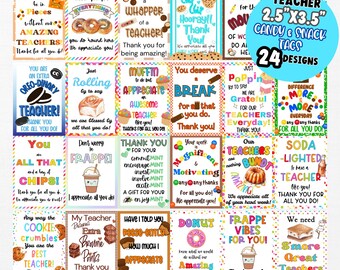 Appreciation Gift Tags Bundle: Teacher, Staff, Employee Candy & Snack Tags (Digital Download)