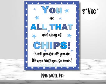 Bag of Chips Appreciation Sign: Teacher, Nurse, Staff Thank You (Digital Download)