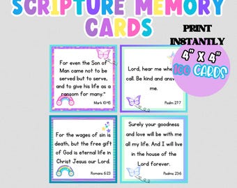 Christian Scripture Memory Cards for Kids, 100 Verse Notes (Digital Download)