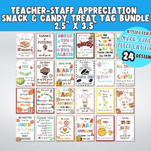24 Staff & Candy APPRECIATION Gift Tags BUNDLE|Teacher Appreciation Gift Tags|Snack and Treat Tags|Employee Snack and Candy Tags|24 DESIGNS