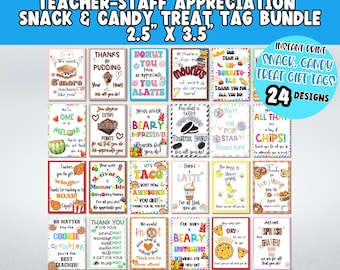 Appreciation Gift Tags Bundle: Snack & Candy Treat Bundle (24 Designs) (Digital Download)