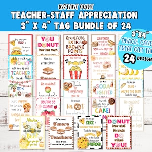 24 Staff & Candy APPRECIATION Gift Tags BUNDLE|Teacher Appreciation Gift Tags|Snack and Treat Tags|Employee Snack and Candy Tags|24 DESIGNS
