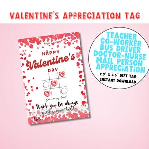 Valentine&#39;s Day Appreciation Gift Tag: Teacher, Staff, Employee (Digital Download)