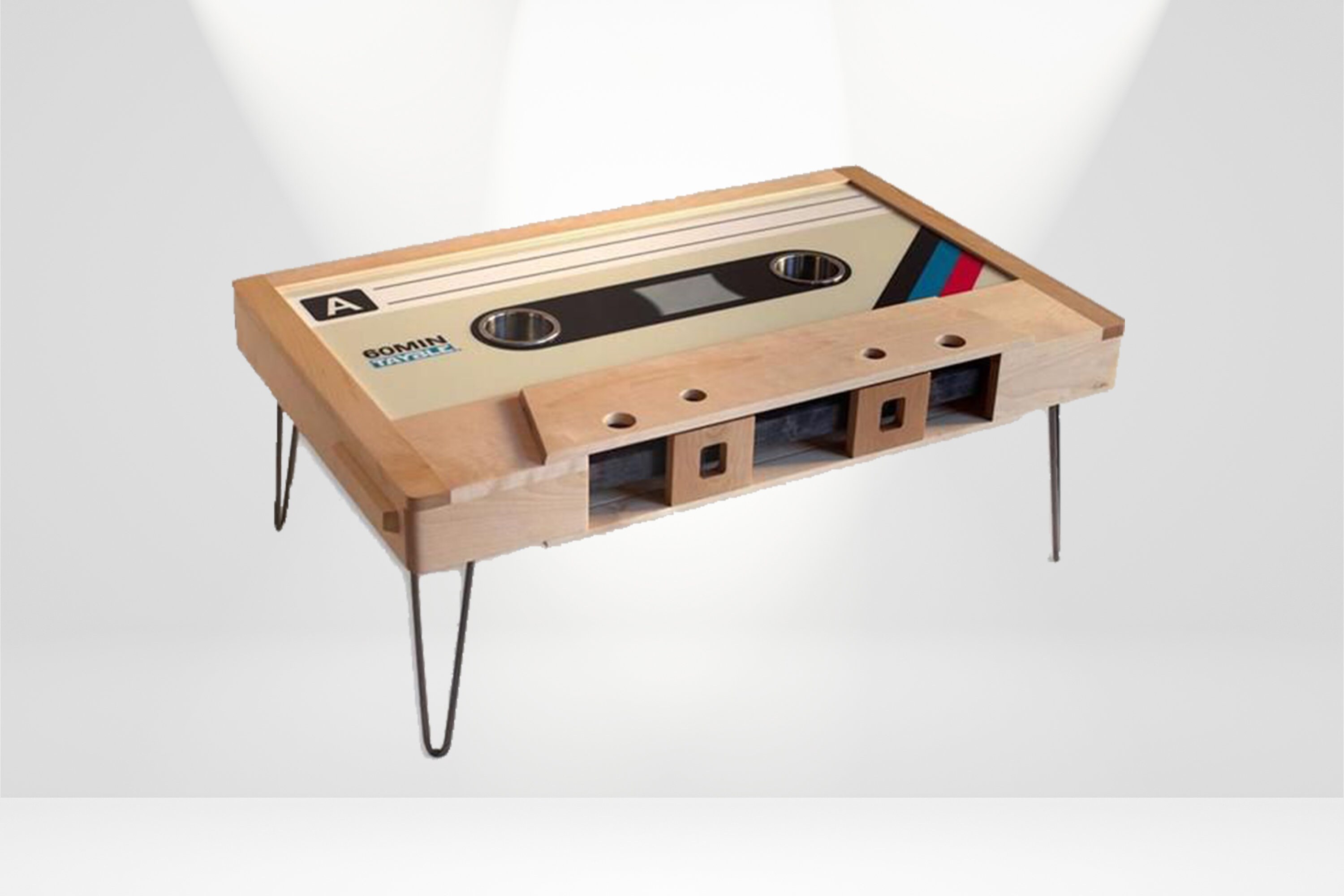 Laser Cut Wooden Cassette Tape Coffee Table , Decal Papercut Template