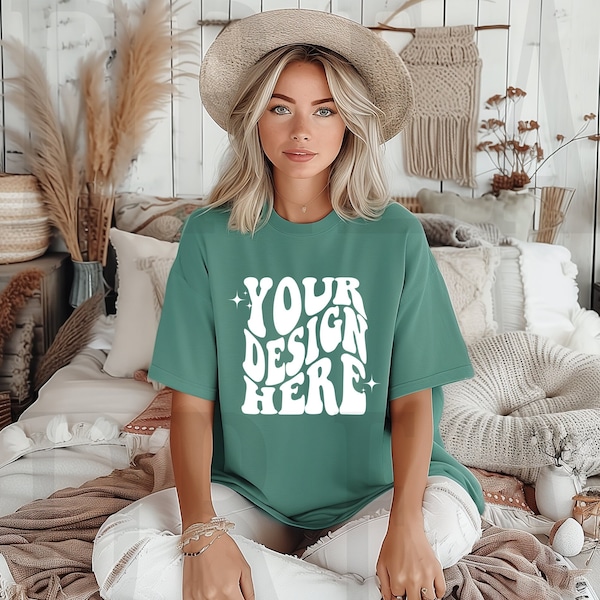 Comfort Colors C1717 Light Green Shirt Mockup | CC Tshirt Oversized Tee Mockup | Model Mock Up | Comfort Color Shirt Mockup | Boho Aesthetic