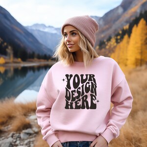 Gildan Light Pink 18000 Mockup | Gildan Sweater Mock up | Oversized Sweatshirt Model Mockup | Gildan G180 Mockup | Hiking Outdoor Mockup
