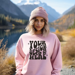 Gildan Light Pink 18000 Mockup | Gildan Sweater Mock up | Oversized Sweatshirt Model Mockup | Gildan G180 Mockup | Hiking Outdoor Mockup