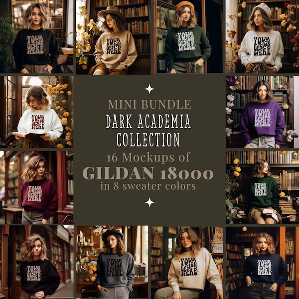 Gildan 18000 Mockup Bündel | G180 Gruppe Oversized Pullover | Modell Mockup | Sweatshirt Mock-Ups | Rundhals-Bundle | Bibliothek Dark Academia