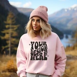 Gildan Light Pink 18000 Mockup | Gildan Sweater Mock up | Oversized Sweatshirt Model Mockup | Gildan G180 Mockup | Hiking Outdoor Mockup