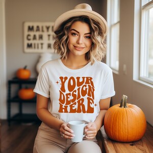 White Bella Canvas 3001 Mockup | Bella Canvas Weißes Shirt Mockup | Gildan Tshirt Modell Mockup | Weißes Shirt Mockup | Halloween Herbst Mock up