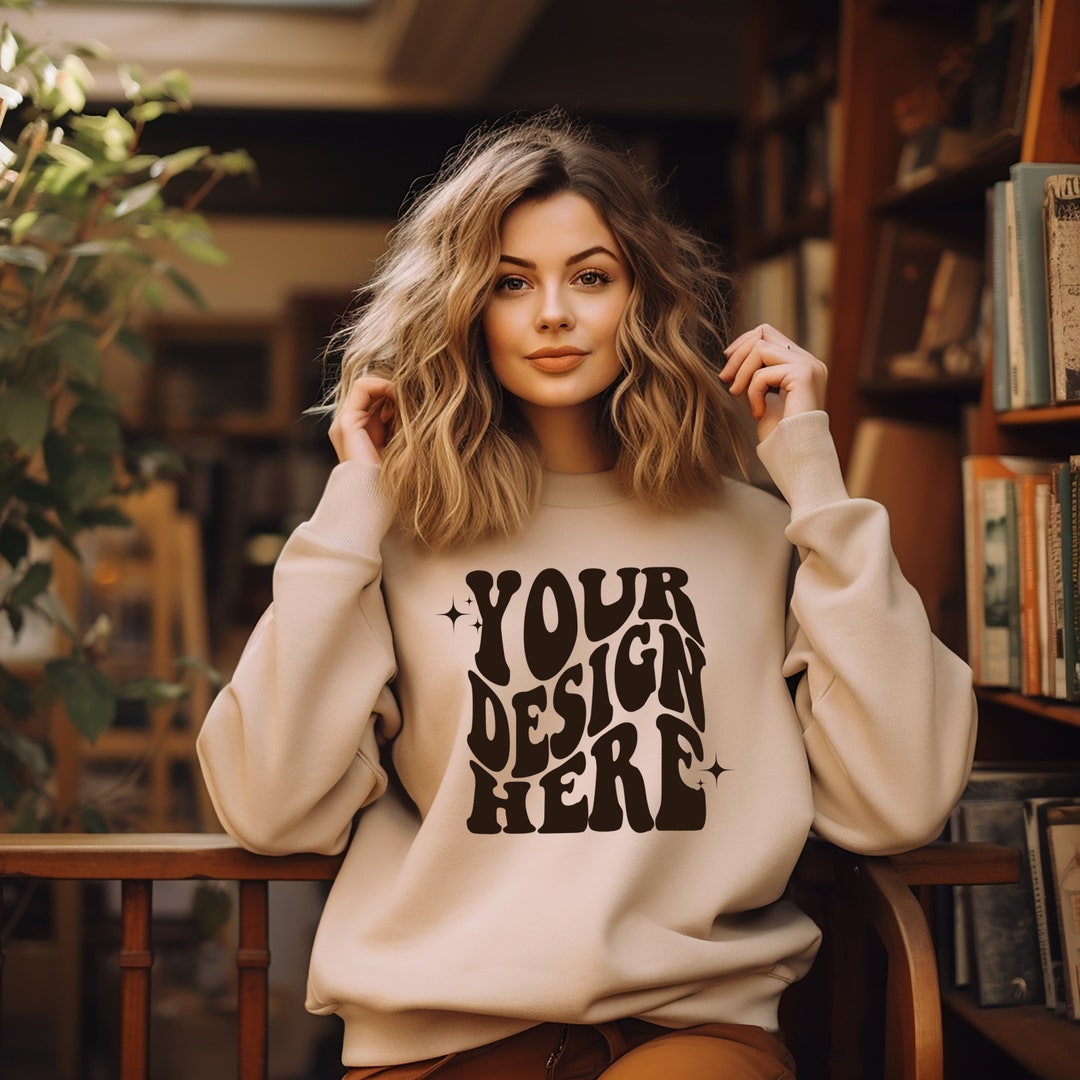 Gildan Sand 18000 Mockup Sand Gildan Sweater Mock up Oversized