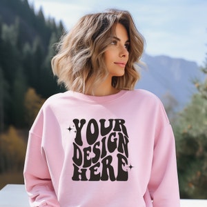Gildan Light Pink 18000 Mockup | Gildan Sweater Mock up | Oversized Sweatshirt Model Mockup | Gildan G180 Mockup | Hiking Outdoor Mockup