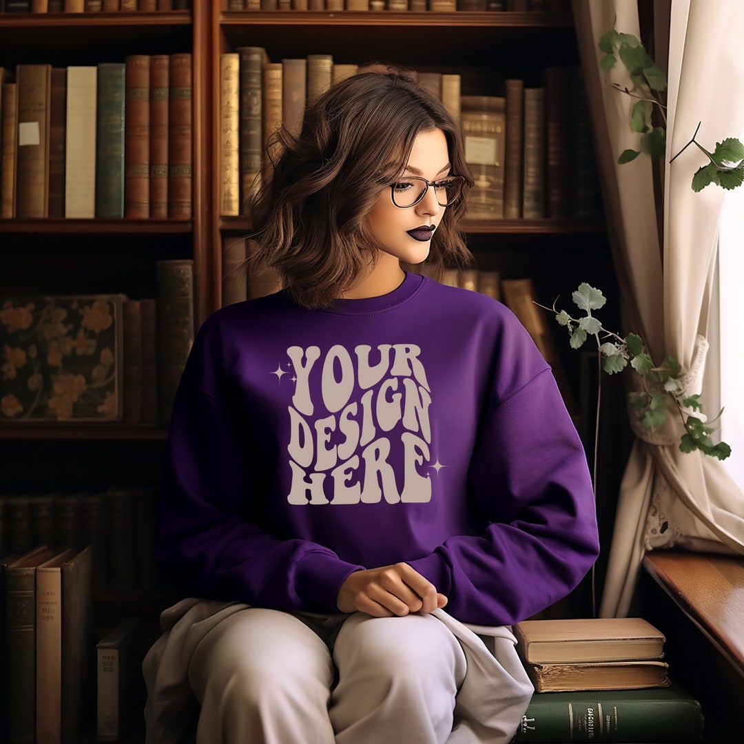 Gildan Purple 18000 Mockup Gildan Sweater Mock up Oversized Sweatshirt