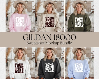 Gildan 18000 Sweatshirt Mockup Bündel | Gildan Group Übergroßer Pullover | Modell Mockup Bundle | 18000 Mock-Ups | G 18000 Pullover Boho Bundle