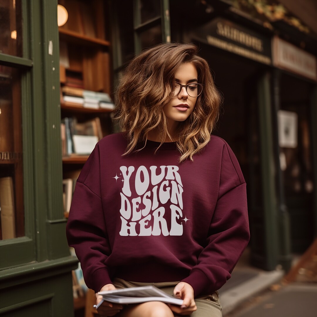 Gildan Maroon 18000 Mockup Gildan Sweater Mock up Oversized Sweatshirt