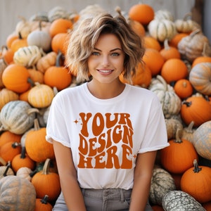 White Bella Canvas 3001 Mockup | Bella Canvas Weißes Shirt Mockup | Gildan Tshirt Modell Mockup | Weißes Shirt Mockup | Halloween Herbst Mock up