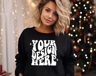 Gildan Black 18000 Mockup | Gildan Sweater Mock up | Oversized Sweatshirt Model Mockup | Gildan G180 Mockup | Christmas Xmas Winter Black