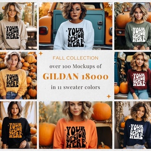 Gildan 18000 Mockup Bundle | G180 Group Oversized Sweater | Model Mockup | Gildan Sweatshirt Mock Ups | Crewneck Bundle | Halloween Fall