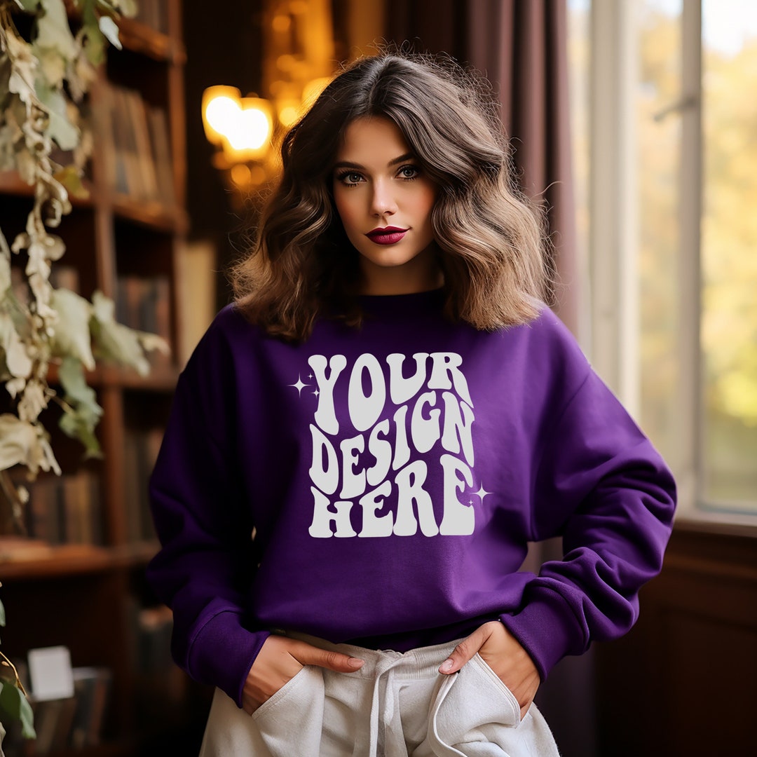 Gildan Purple 18000 Mockup Gildan Sweater Mock up Oversized Sweatshirt