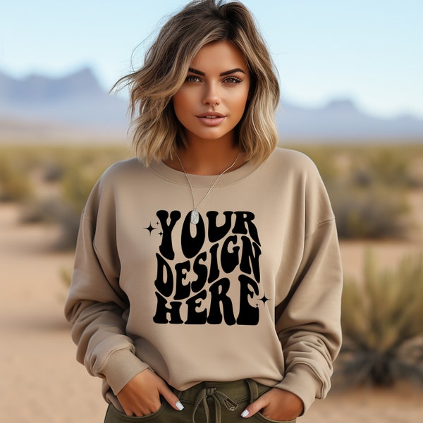 Gildan Sand 18000 Mockup | Gildan Sweater Mock up | Sweatshirt Model Mockup | Gildan G180 Mockup | Sand Boho Mockup | Desert Fall Western