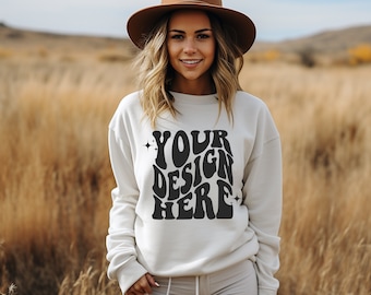 Gildan White 18000 Mockup | Gildan Sweater Mock up | Sweatshirt Model Mockup | Gildan G180 Mockup | White Boho Vibes Western Desert 18000