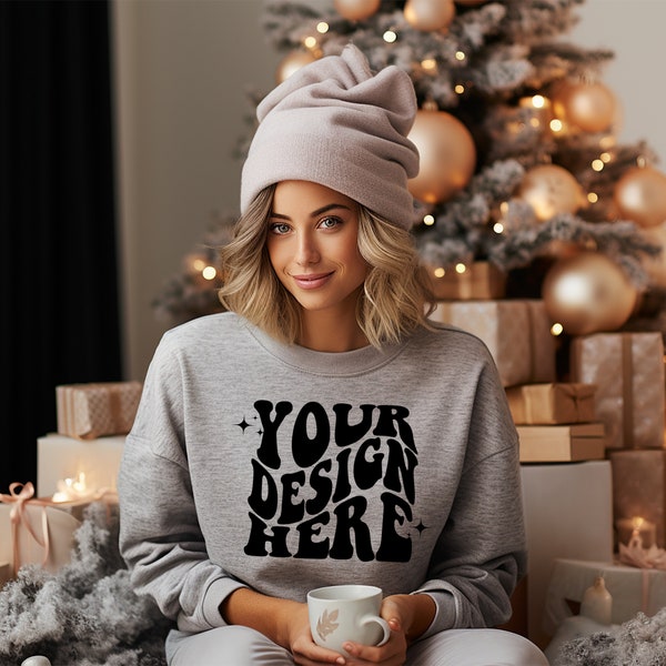 Gildan Sport Grey 18000 Mockup | Gildan Sweater Mock up | Sweatshirt Model Mockup | Gildan G180 Mockup | Sport Grey Christmas Xmas Winter