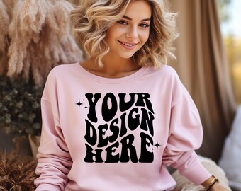 Gildan Light Pink 18000 Mockup | Gildan Sweater Mock up | Sweatshirt Model Mockup | Gildan G180 Mockup | Halloween Fall Thanksgiving