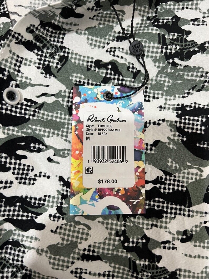 Robert Graham Green Black Camo Short Sleeve Shirt Size M BRAND NEW w/ Tags image 2