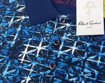 Robert Graham Blue Pattern Calhoun Short Sleeve Polo Size M BRAND NEW w/ Tags