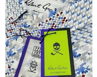 Polo à manches courtes géométrique bleu rouge blanc Robert Graham Taille 3XL NEUF avec étiquette