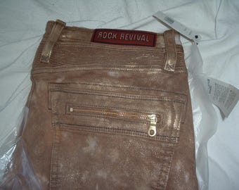 ROCK REVIVAL bruin-goud Moto Jezek noodlijdende ritssluiting maat 32 Gloednieuw met tags