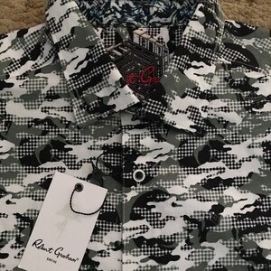 Robert Graham Green Black Camo Short Sleeve Shirt Size M BRAND NEW w/ Tags image 3