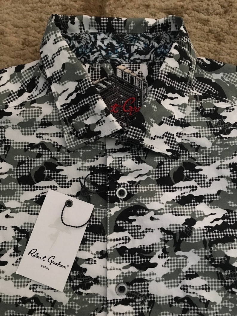 Robert Graham Green Black Camo Short Sleeve Shirt Size M BRAND NEW w/ Tags image 3