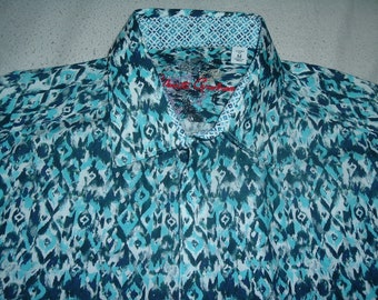 Robert Graham Blau Schwarz Geo Kurzarm Shirt Gr. M BRANDNEU
