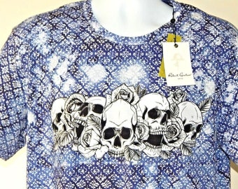 Robert Graham Blue Geo Schädel-T-Shirt Größe XL Brandneu mit TAG