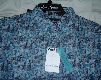 Robert Grass Schädel Kurzarm Shirt Blau Pink Größe M BRANDNEU w / Tags