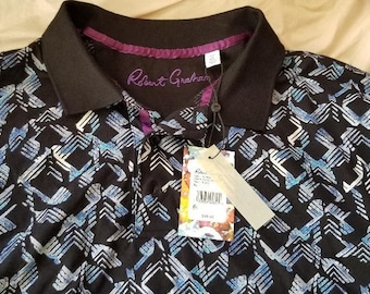 Robert Graham Black Blue Pattern Altman Short Sleeve Polo Size XL BRAND NEW w/ Tags