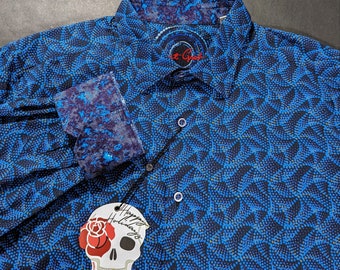 Chemise Homme Robert Graham à Rayures Bleues/noires - Taille XL/TG - 100% Coton - Occasion Très Bon état