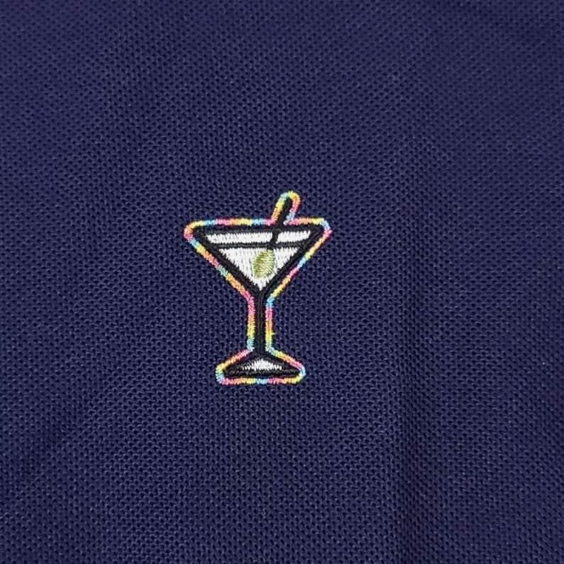 Polo Robert Graham azul marino bordado con forma de copa de cóctel, talla XL, completamente nuevo con etiquetas. imagen 4
