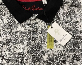 Robert Graham Black Grey Pattern Short Sleeve Polo Size L BRAND NEW w/ Tags