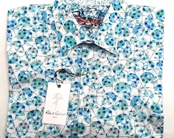 Chemise Homme Robert Graham Taille M - Rayures Bleu/noir/gris - Broderies - Occasion Très Bon état