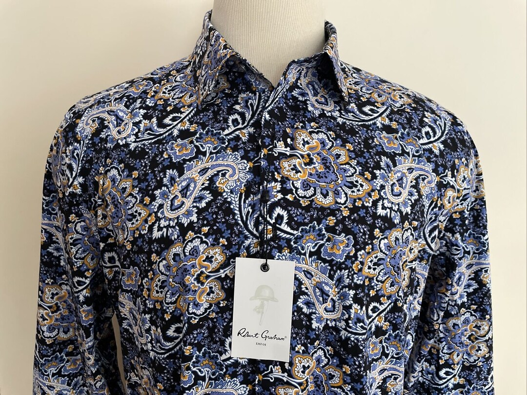 ROBERT GRAHAM Blue Yellow Paisley Long Sleeve Size L Brand New W/ Tags -  Etsy Canada