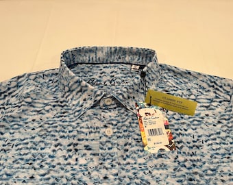 Robert Graham Blau gemustert Kurzarm-Shirt Größe M BRANDNEU mit Tags
