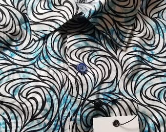 Robert Graham Azul Geométrico Paisley Manga Curta Tamanho M NOVO em folha com etiquetas