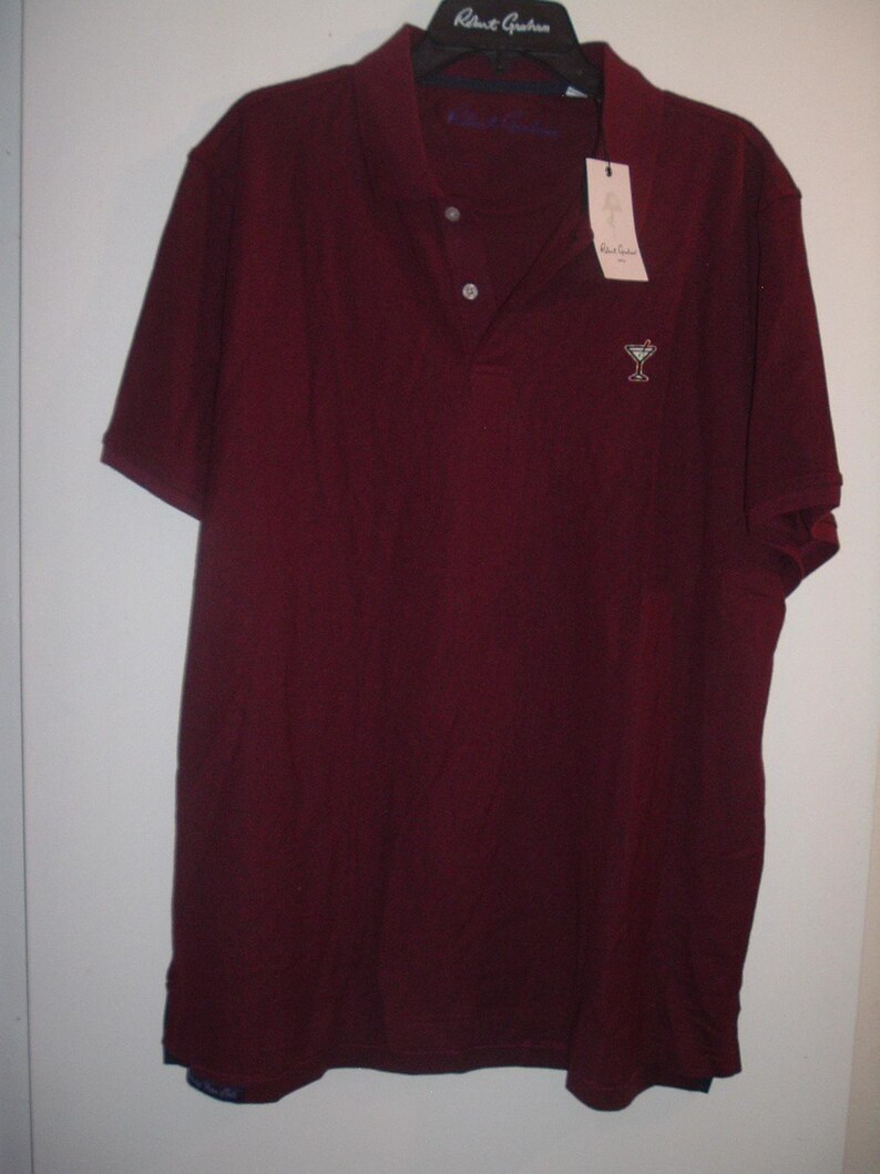ROBERT GRAHAM Velvet Maroon Polo Embroidered Cocktail Size M Brand New w/ Tags image 6