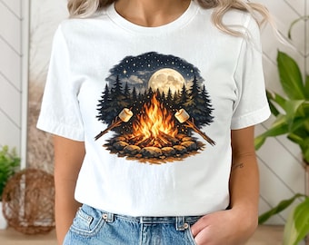 Campfire PNG, Camping Sublimation Design, Marshmallow Roast Graphic, Moonlit Forest Campfire PNG, Outdoor Adventure Shirt