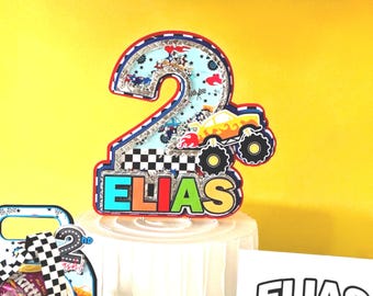 Personalized Monster Truck Cake Topper: Birthday Party Decoration