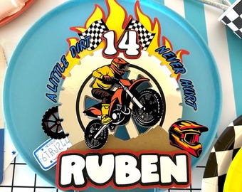 Personalized Dirt Bike Theme Cake Topper: Motocross Party Decoration
